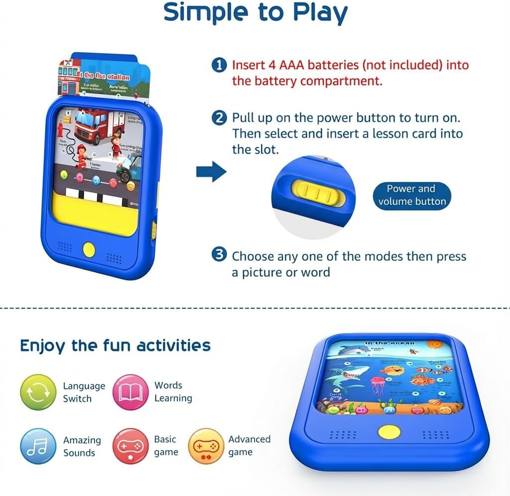 Kids Learning Tablet Educational Learning Pad for Toddlers 2-5 to Learn Alphabets, Numbers, Foods, Time, Music, Talking Cards for Toddlers，Learning Educational Toy Kids Gifts